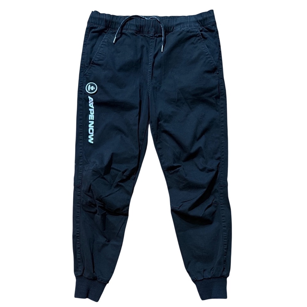 AAPE BY A BATHING‎ APE Mens Small Black Jogger Pants Moonface Logo Streetwear